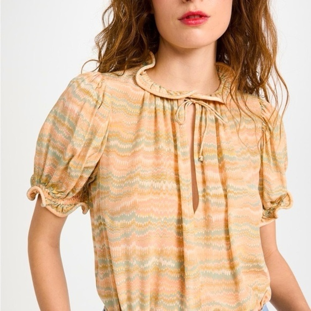 Ulla Johnson Corine Blouse Crepe Ruffled Puff Sleeves